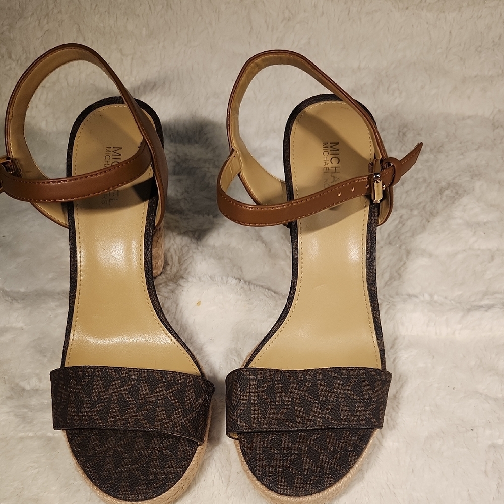 Michael Kors Tan and Brown Wedge Sandals
